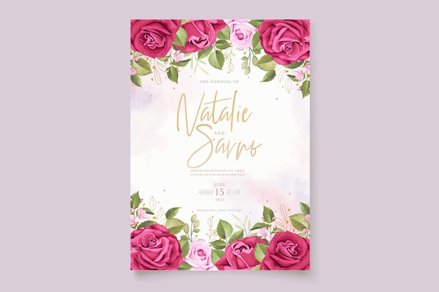 hand drawn maroon roses wedding invitation card set