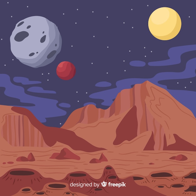 Free vector hand drawn mars landscape background