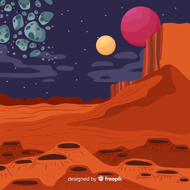 Free vector hand drawn mars landscape background