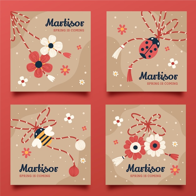 Free Vector hand drawn martisor instagram posts collection