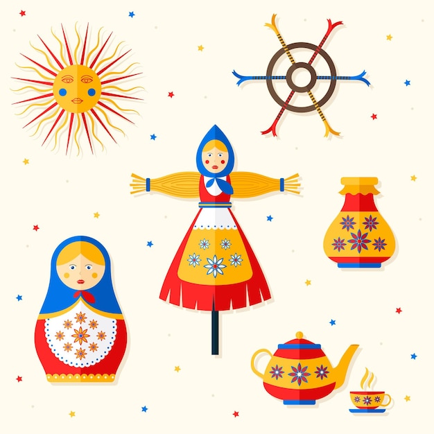 Free Vector hand-drawn maslenitsa element set