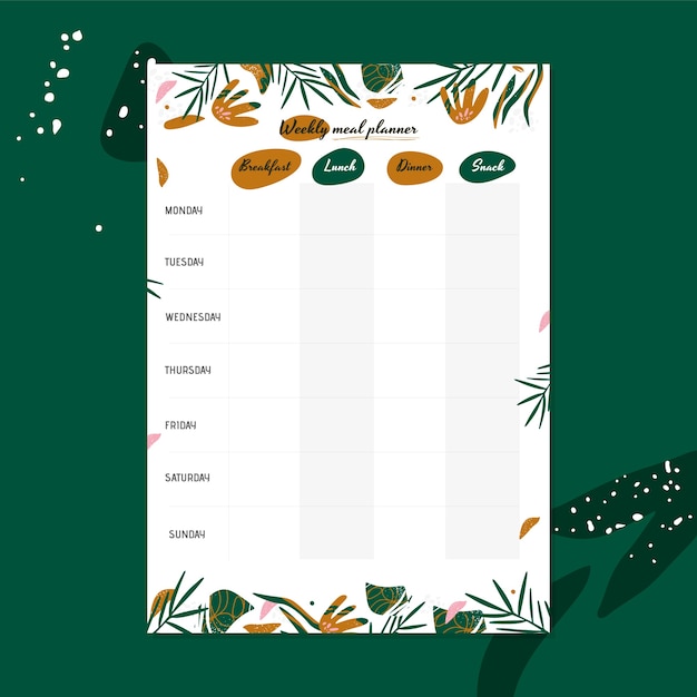 Hand drawn meal planner template