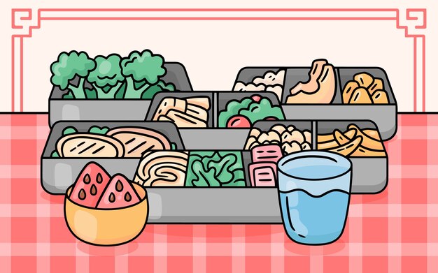 Hand drawn meal prep illustration