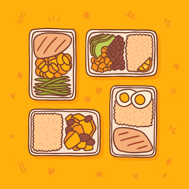 Hand drawn meal prep illustration