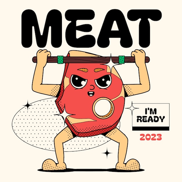 Hand drawn meat cartoon illustration