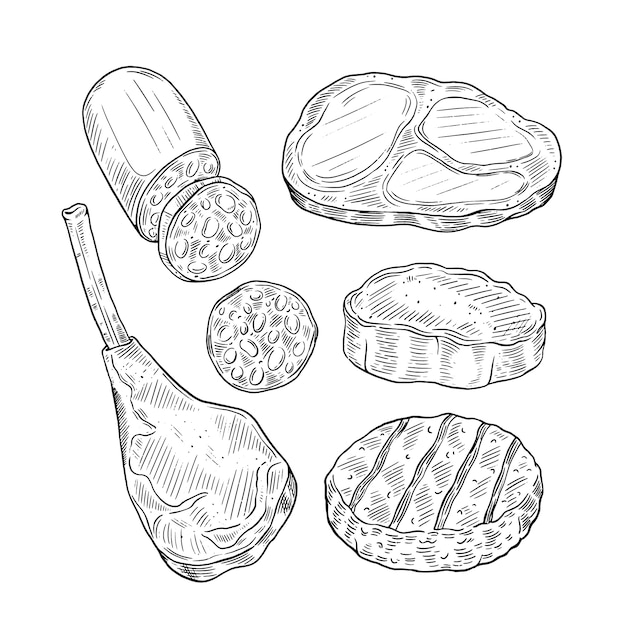 Hand drawn meat drawing illustration