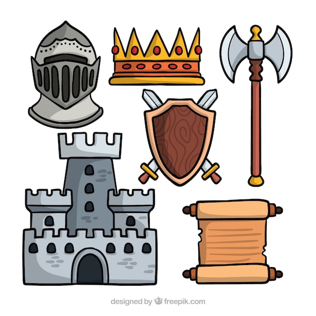 Free vector hand drawn medieval pack