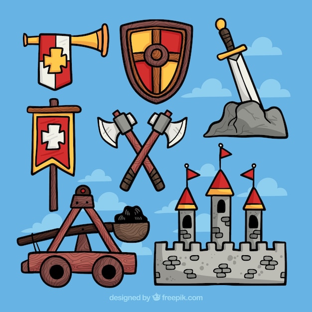 Free vector hand drawn medieval war elements