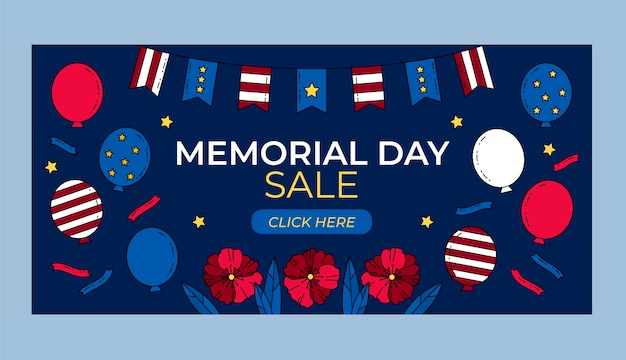 Hand drawn memorial day sale horizontal banner template