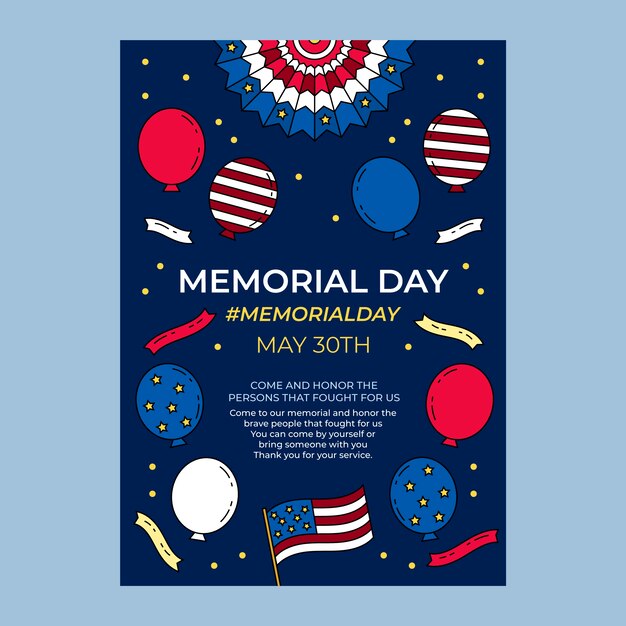 Hand drawn memorial day vertical flyer template