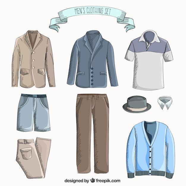 Hand drawn men's clothing set