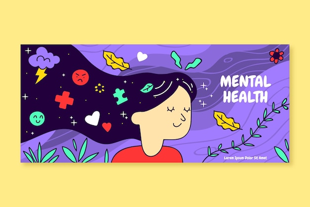 Free Vector hand drawn mental health social media cover template