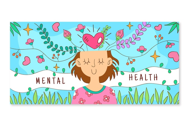 Free vector hand drawn mental health social media cover template