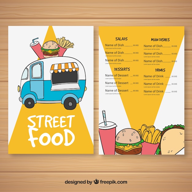 Free Vector hand drawn menu for food truck