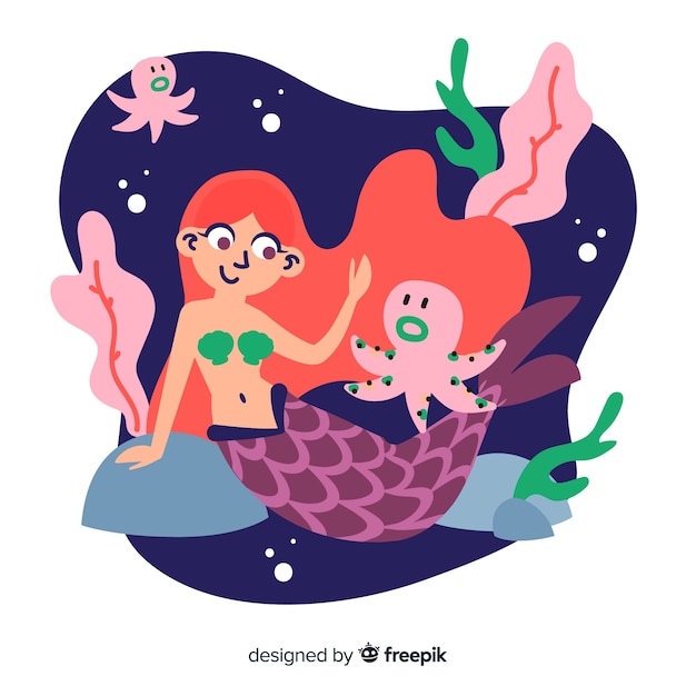 Free Vector hand drawn mermaid background