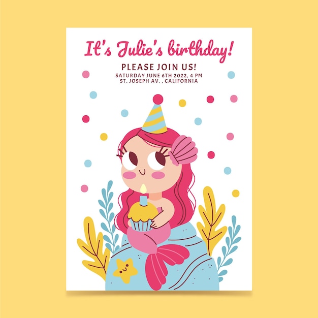 Free Vector hand drawn mermaid birthday invitation