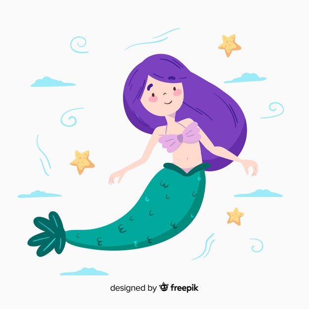 Hand drawn mermaid character background