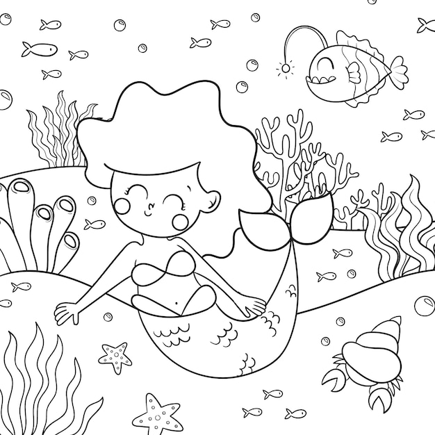 Free vector hand drawn mermaid coloring book illustration