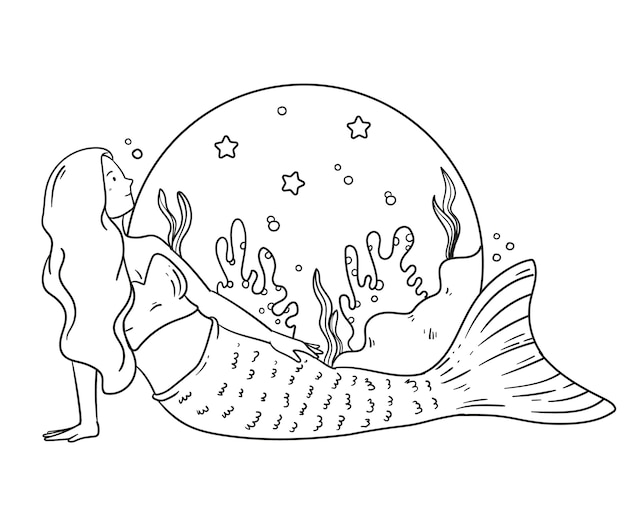 Free vector hand drawn mermaid outline illustration