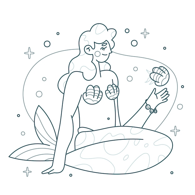 Free Vector hand drawn mermaid outline illustration