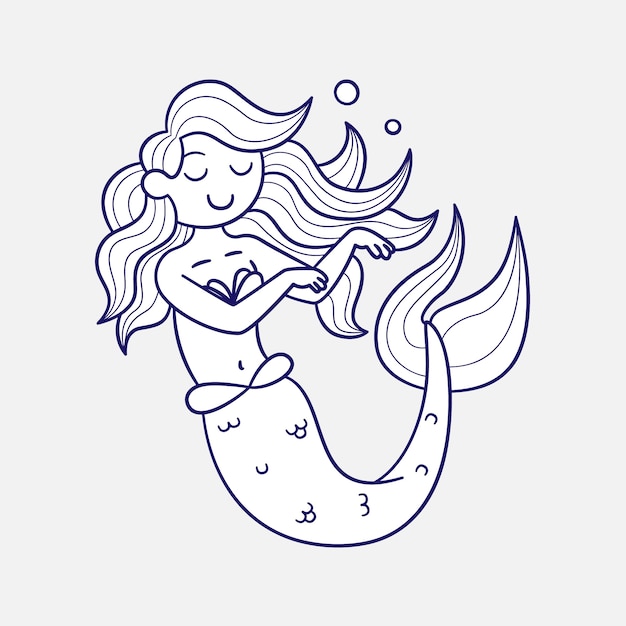 Free Vector hand drawn mermaid outline illustration