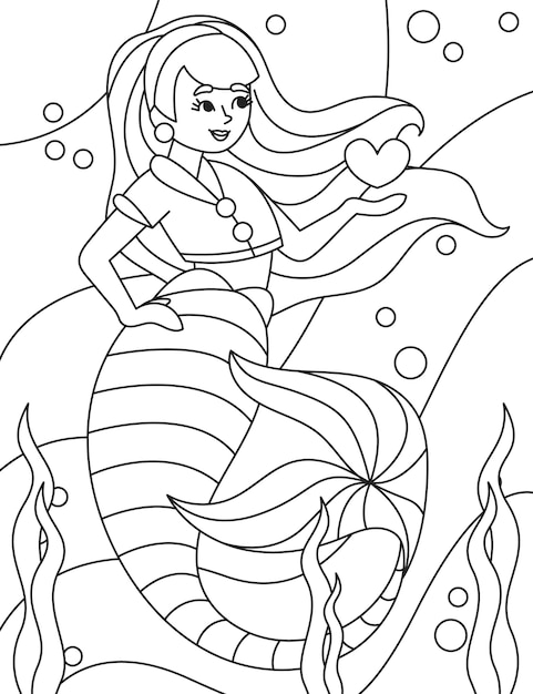 Hand drawn mermaid outline illustration