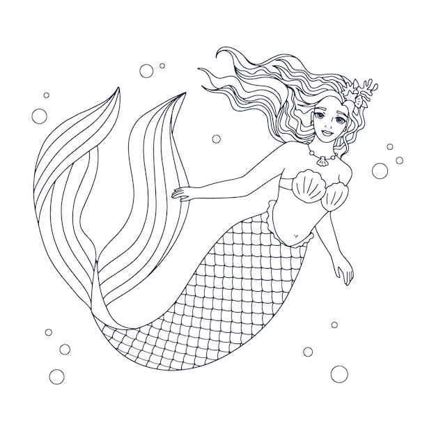 Free Vector hand drawn mermaid outline illustration