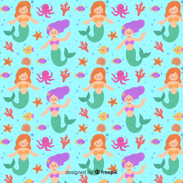 Hand drawn mermaid pattern