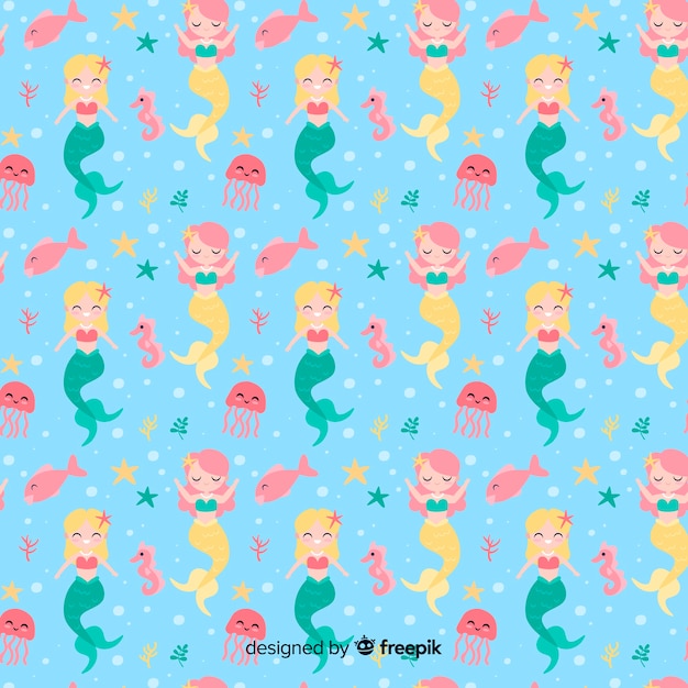 Hand drawn mermaid pattern