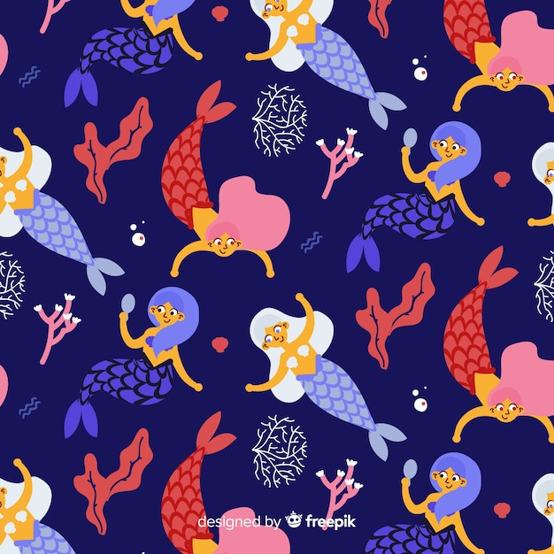 Free Vector hand drawn mermaid pattern