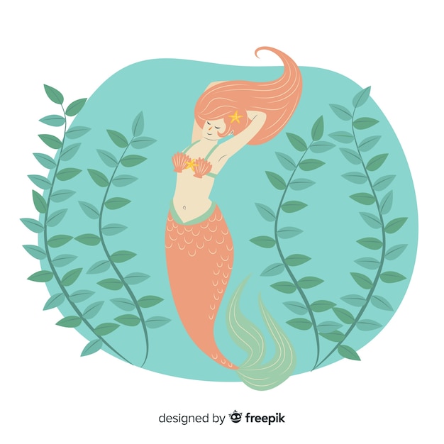 Free Vector hand drawn mermaid portrait