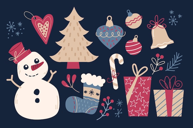 Free Vector hand-drawn merry christmas element collection