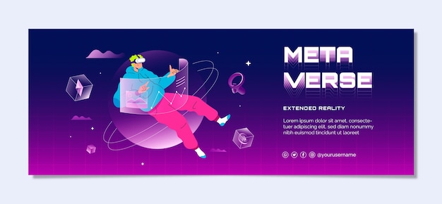 Free vector hand drawn metaverse concept facebook cover