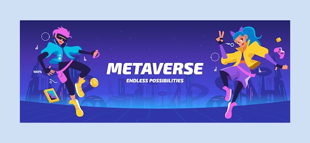 Hand drawn metaverse dynamic facebook cover template