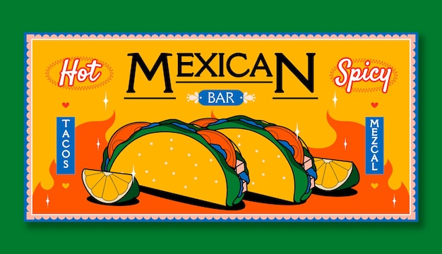 Hand drawn mexican bar horizontal banner