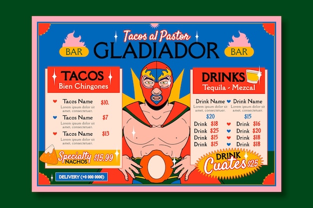 Hand drawn mexican bar menu template