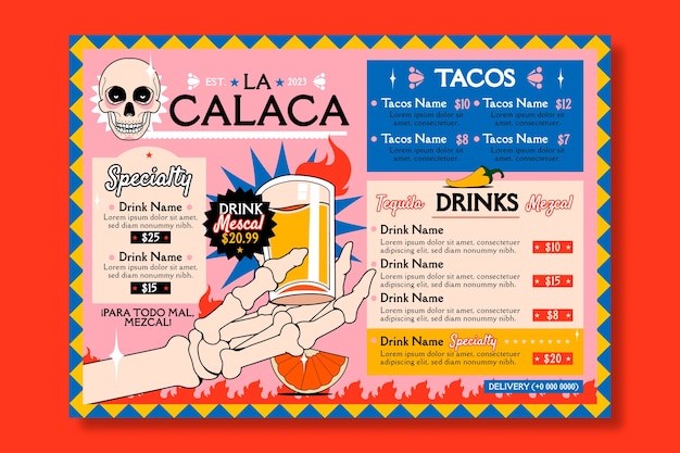 Hand drawn mexican bar menu template