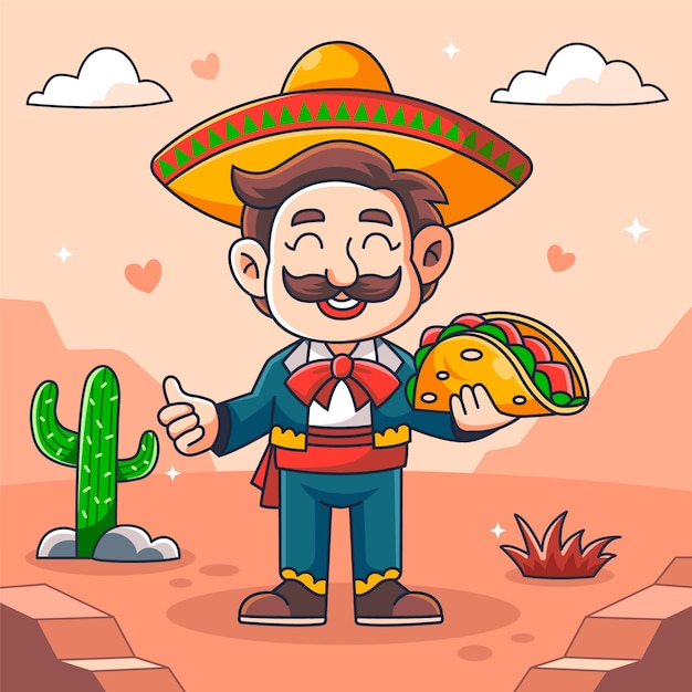 Hand drawn mexican cartoon illustration