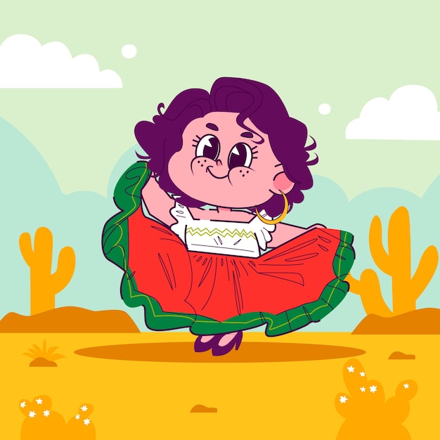 Hand drawn mexican cartoon illustration