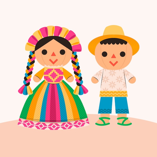 Hand drawn mexican doll illustration