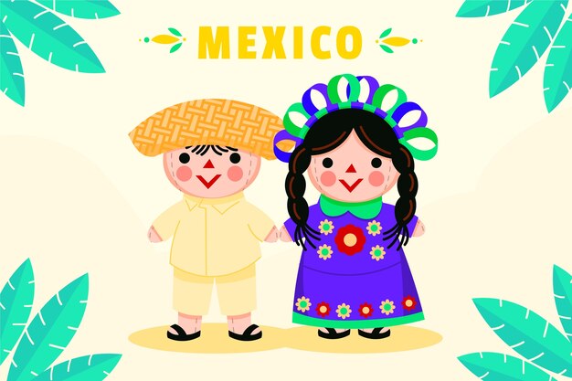 Hand drawn mexican doll illustration