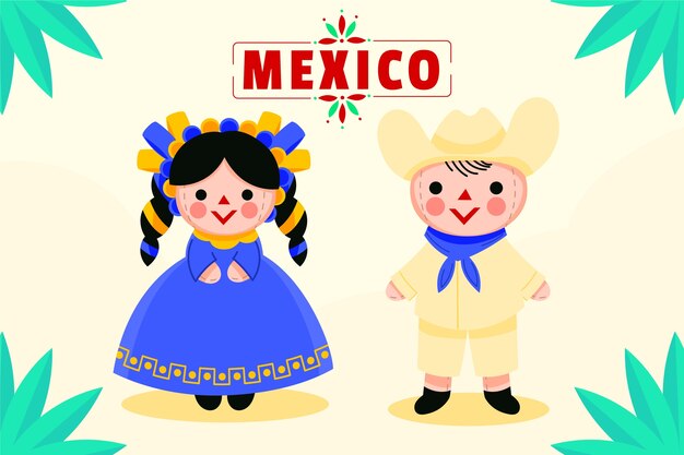 Hand drawn mexican doll illustration