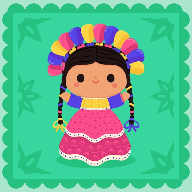 Hand drawn mexican doll illustration