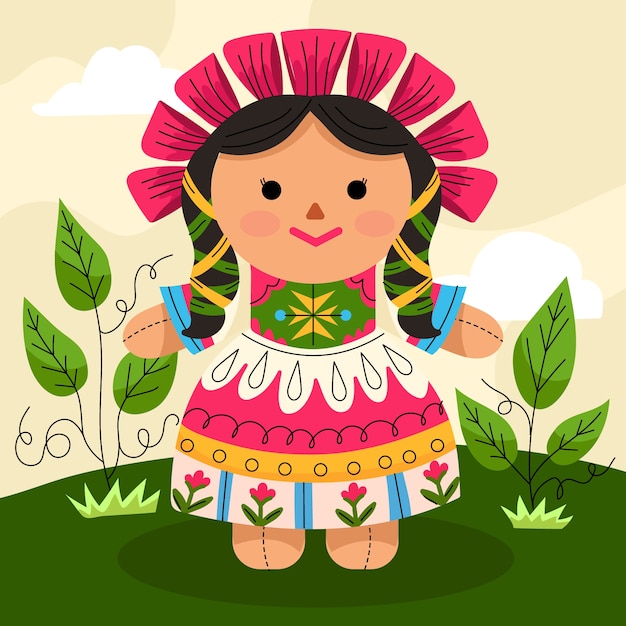 Hand drawn mexican doll illustration