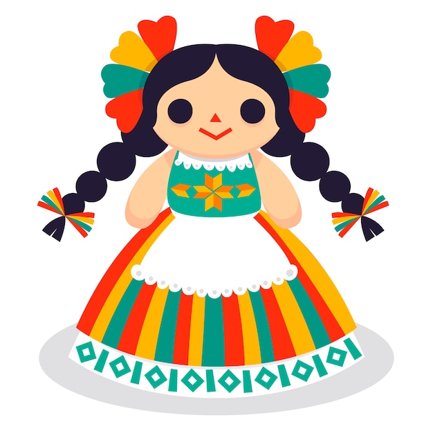 Hand drawn mexican doll illustration