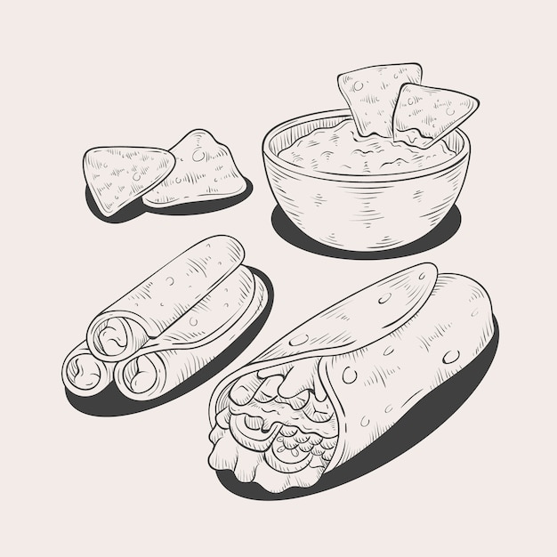 Free Vector hand drawn mexican food drawing element