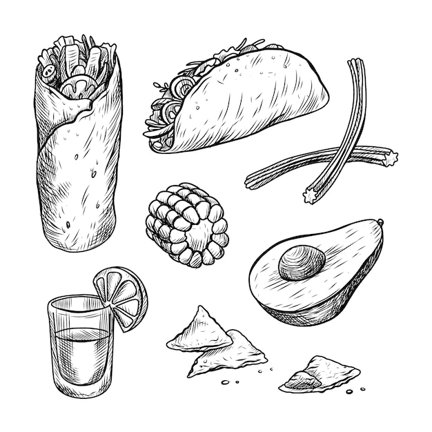 Hand drawn mexican food drawing illustration