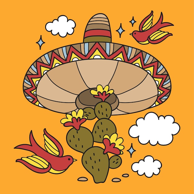 Free vector hand drawn mexican hat cartoon illustration