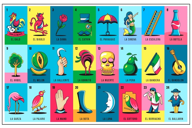 Hand drawn mexican lottery illustration