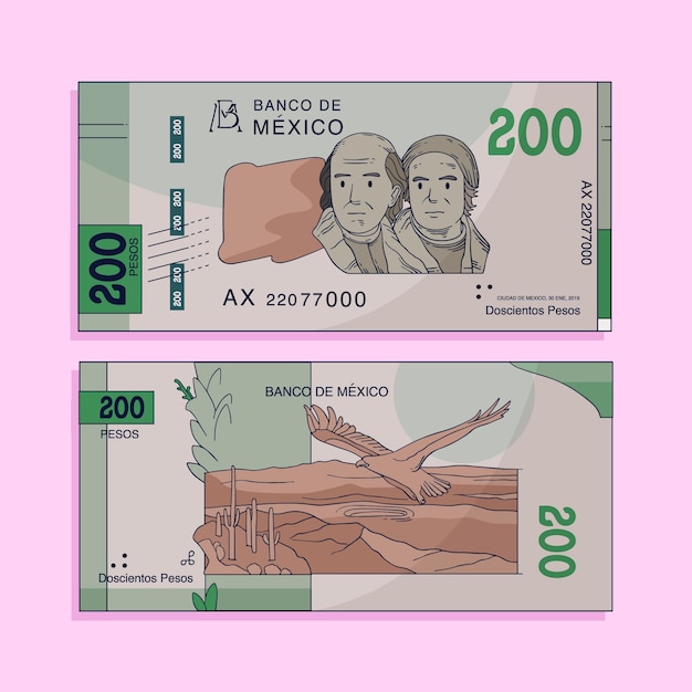 Free Vector hand drawn mexican peso banknotes illustration